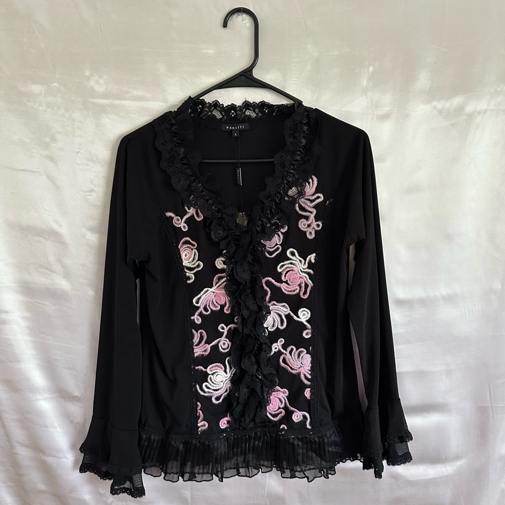 New Panitti Bell long sleeve Blouse womens size L Nylon Blend